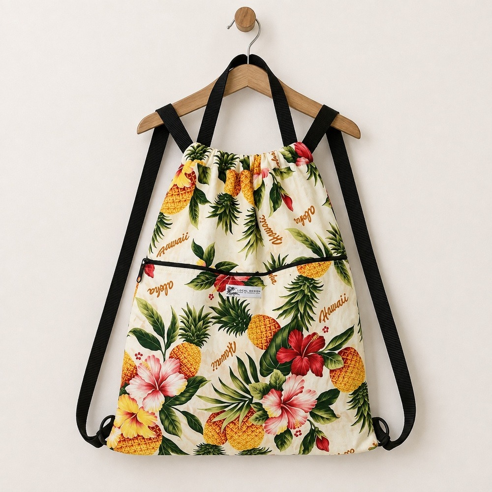 Local Design Hawaii Tropical Pineapple Hibiscus Drawstring Backpack Unisex OS